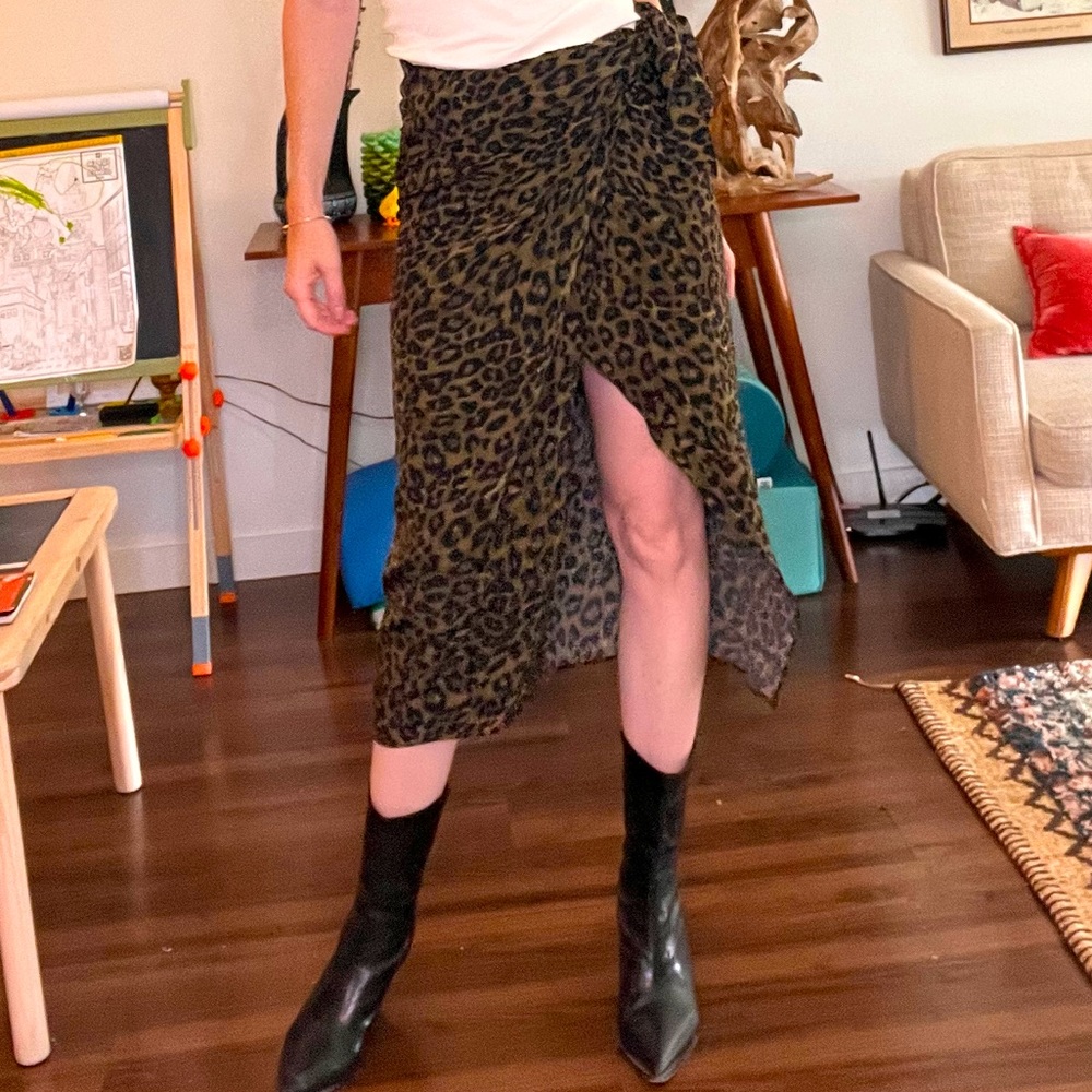Olive/Black Leopard print wrap skirt.